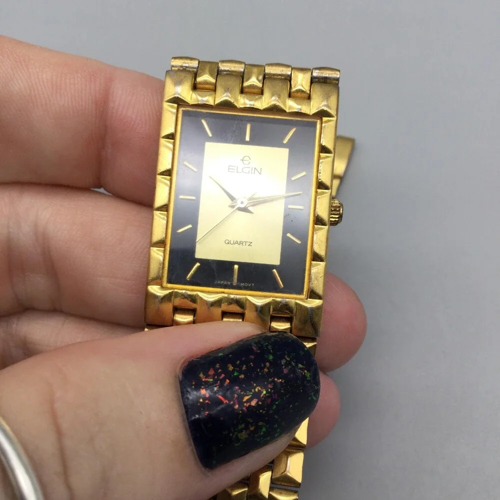 Vintage Elgin Womens Watch 22mm Gold Tone Bracelet FM615-040 New Battery 7.75